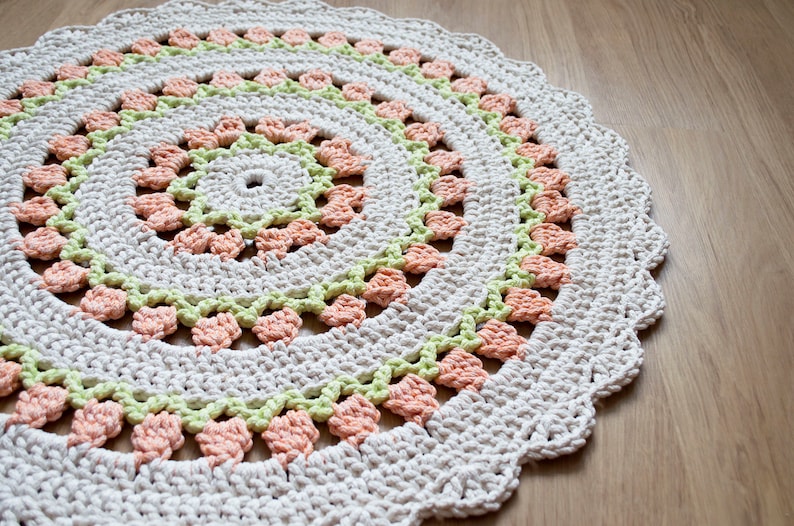 Crocheted round rug Crochet Doily Rug Pattern Rustic | Etsy