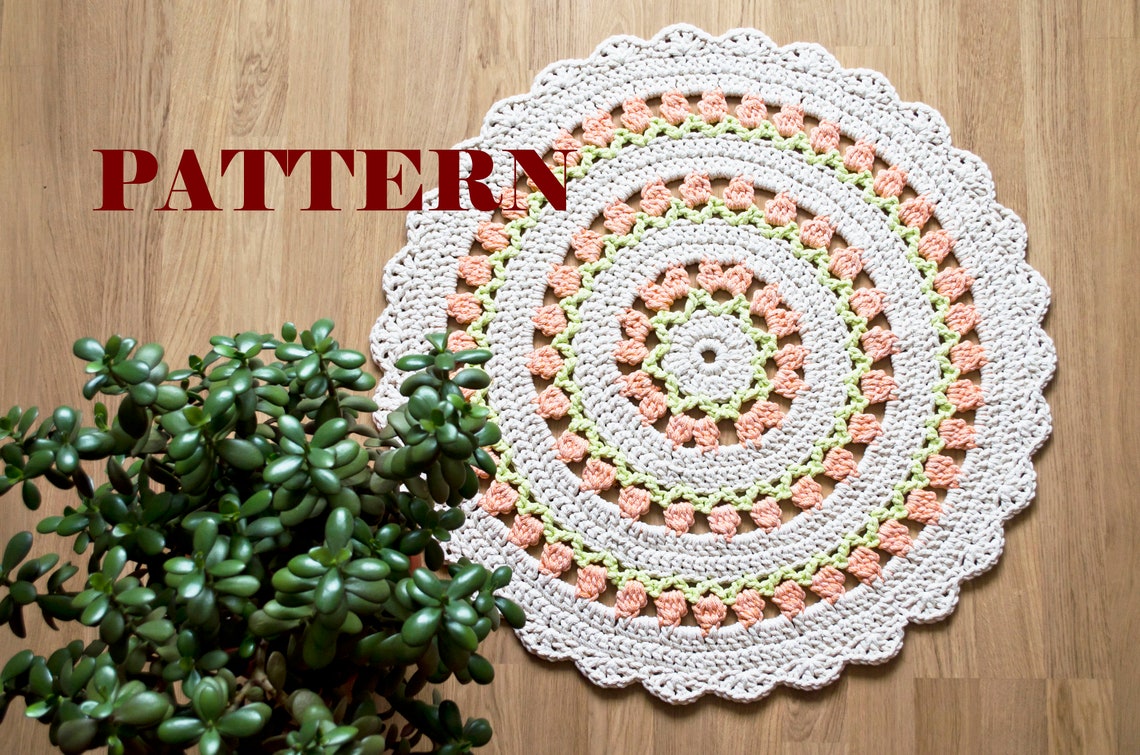 Crocheted round rug Crochet Doily Rug Pattern Rustic Etsy