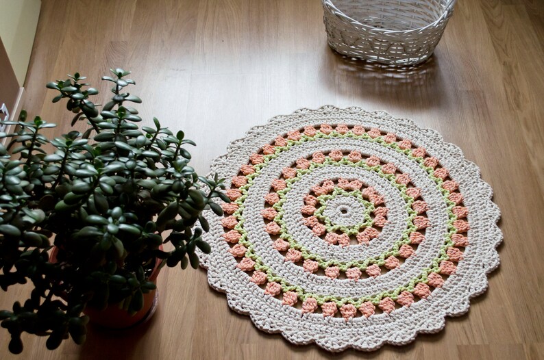 Crocheted round rug Crochet Doily Rug Pattern Rustic Etsy