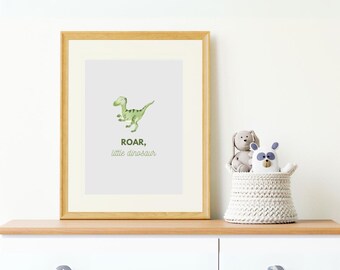Quadro de Dinossauro para Quarto de Bebê | Arte de Dinossauro em Aquarela (Download Digital)