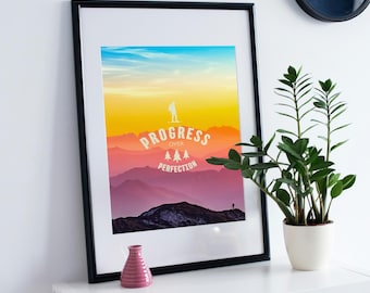 Progress Over Perfection Mountain Print | Motivational Wall Art (Digital Download)
