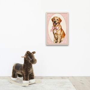 Golden Retriever Nursery Wall Art with Pink Bow | 2:3 Digital Print