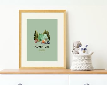 Adventure Awaits Camping Wall Art | Digital Download | Outdoor Nature Print | Rustic Home Decor