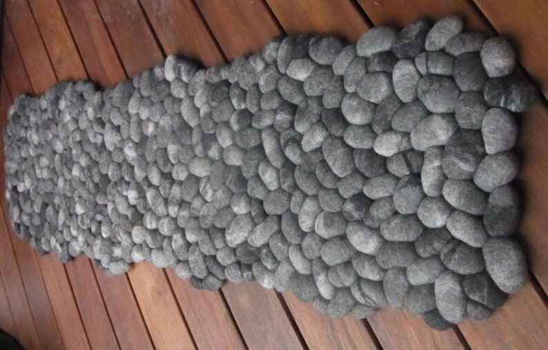 Felt stone rug supersoft pebbles gray Etsy