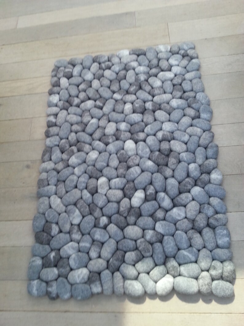 Felt stone rug supersoft pebbles gray Etsy