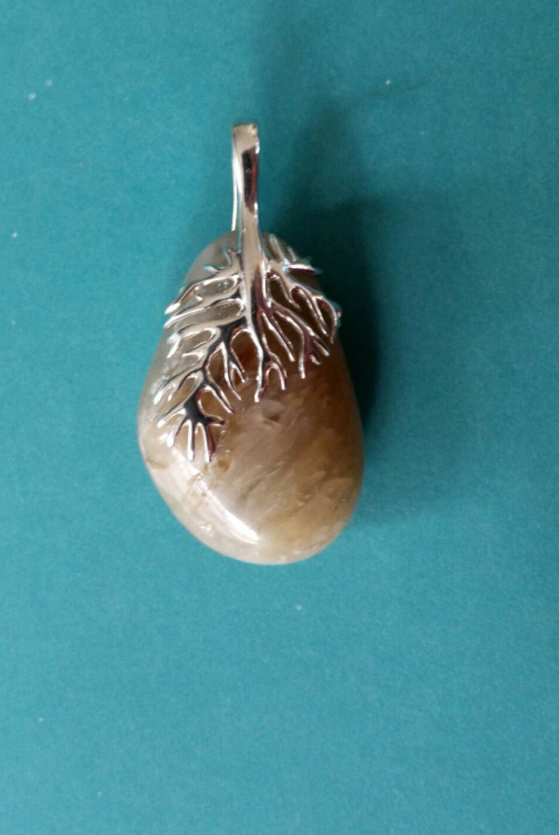 Sterling Silver Tree Branch Pinch Bail on Polished Beach Stone - Etsy ...