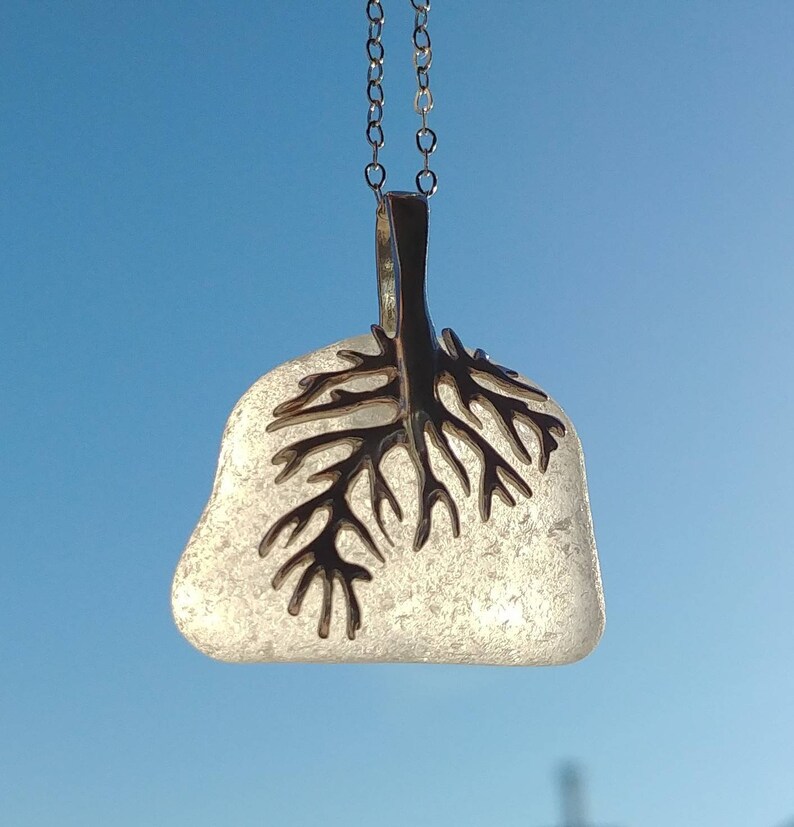 Frosted Genuine White Chunky Beach Glass Sea Glass Pendant with Sterling Silver Branch Pinch Bail on Sterling Silver Snake Type Necklace