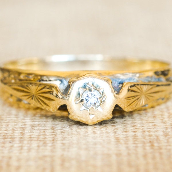 Verlobungsring, Vintage-Diamant-Ring, 9 k Gelb Gold Art Deco Solitaire Diamantring, Vintage Wedding Band, Diamond Freundschaftsring