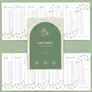Daily Bible Reading Plan Printable | Read the Bible in 1 Year | 12 Monthly Checklist Pages | Bible Study Guide | Scripture Tracker PDF