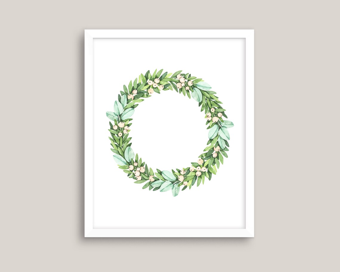 Wreath Christmas Printable, Digital Watercolor Christmas Wreath Digital ...