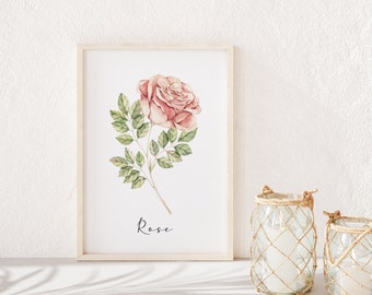 Watercolor Pink Rose Digital Printable