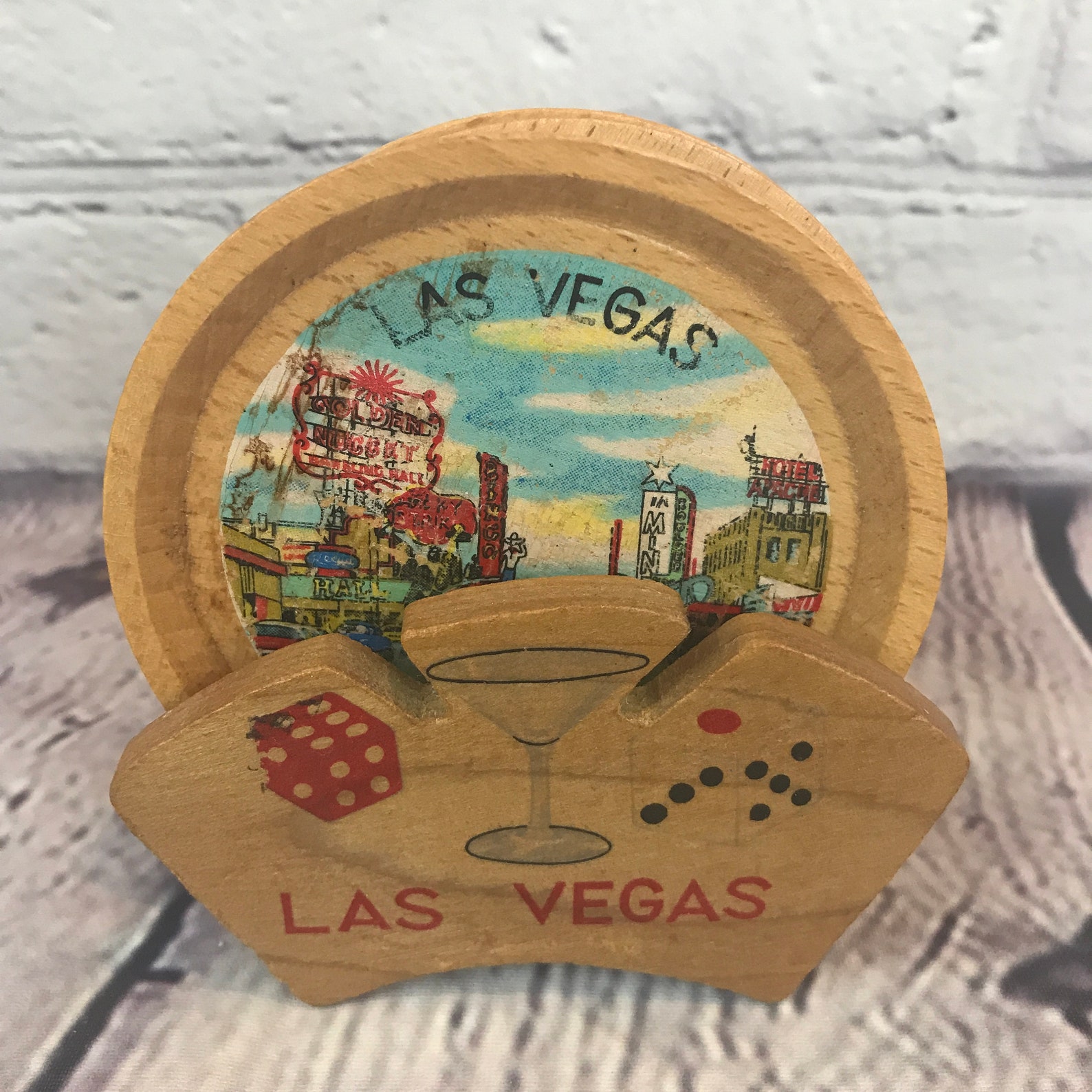 Vintage Las Vegas Wooden Coaster Set Etsy