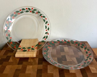 Vintage set of 2 Arcoroc abstract holly berry confetti 8" glass plates, 6 plates available