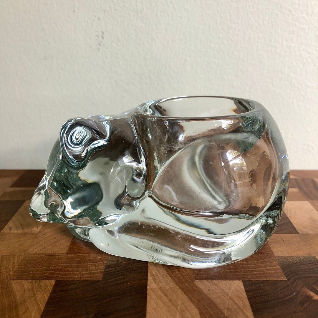 Vintage Indiana Glass Clear Glass Heavy Glass Cat Candle Etsy
