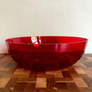 Vintage made in Sweden red glass bowl with sticker
