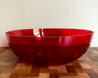Vintage made in Sweden red glass bowl with sticker