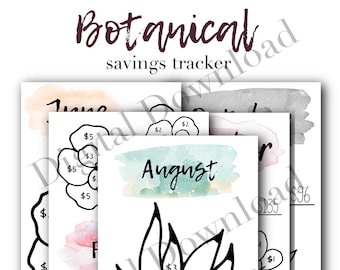 A6 Botanical 12 Month Savings Challenge - Save By Number - Digital Download