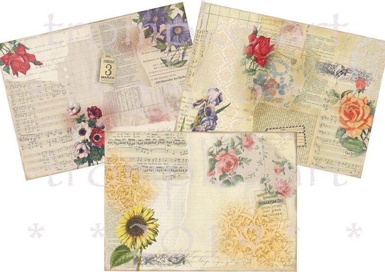 Digital 14 A4 pages Collage/Journal kit Flower Fun image 2