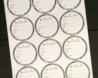 ArtistTradingCoins back labels, round +2,5 inch, 12 stuks op A4