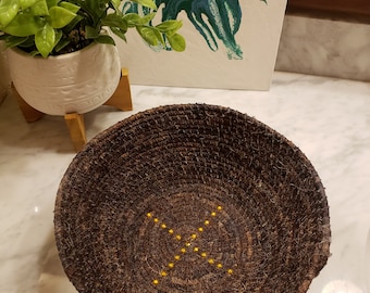 Rope Fabric Bowl Brown/gold trim  463
