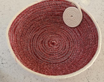 Medium Coiled Rope Bowl Dark Red White Accent # 506