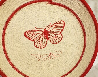 Rope Coiled Bowl Butterfly in Red  # 442