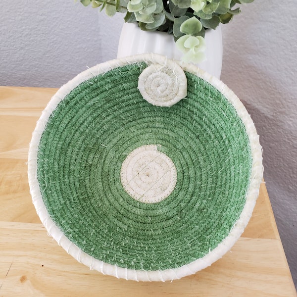 Fabric Covered Rope Bowl - Jade Green/Cream Accents #473