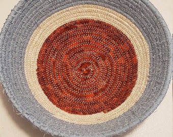 Coiled Rope Bowl in Red-White-Light Blue  # 422
