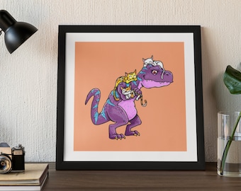 Tyrannosaurus love cats 8 x 8 Print