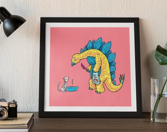 Stegosaurus love cats 8 x 8 Print