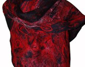 Felt red & black scarf , shawl , Women felt scarf , Wet cobweb felting , Fiber art , Felt accessory , Felt fashion , OOAK