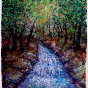 Original felted  landscape painting, Felt wall art, Painting with wool, Wet felting picture, Fiber and textile art, OOAK