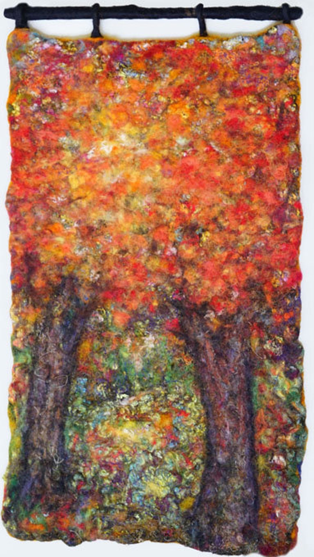 Original Felted Autumn Trees Painting, Felt Wall Hanging, Wet Felting