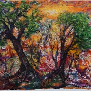 Fiber  landscape picture , Felt art painting   Felt wall art  , Painting with wool , Fiber art mixed media , Textile art , OOAK