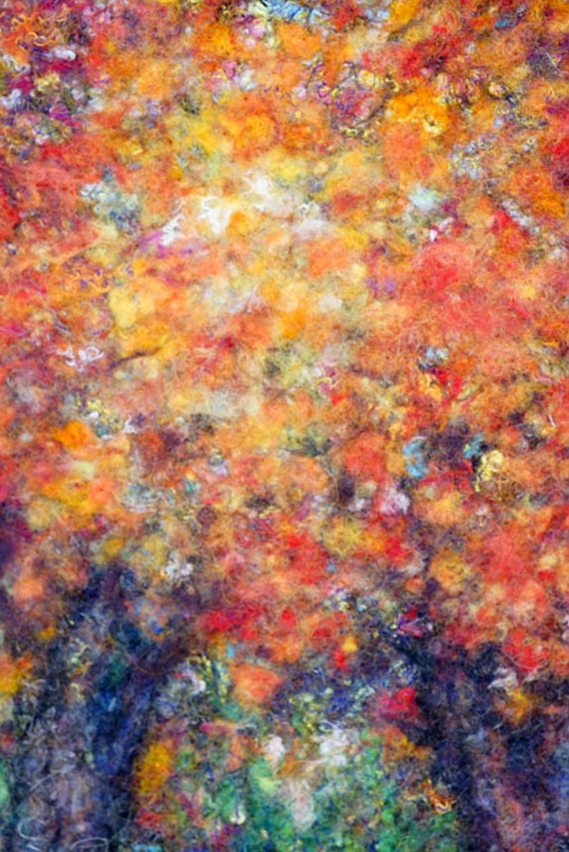 Original Felted Autumn Trees Painting, Felt Wall Hanging, Wet Felting