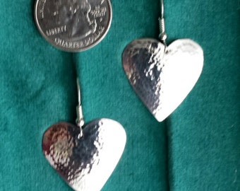 Hammered sterling silver heart shape earrings