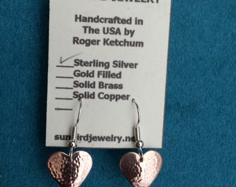 Hammered Copper Heart Shape Earrings