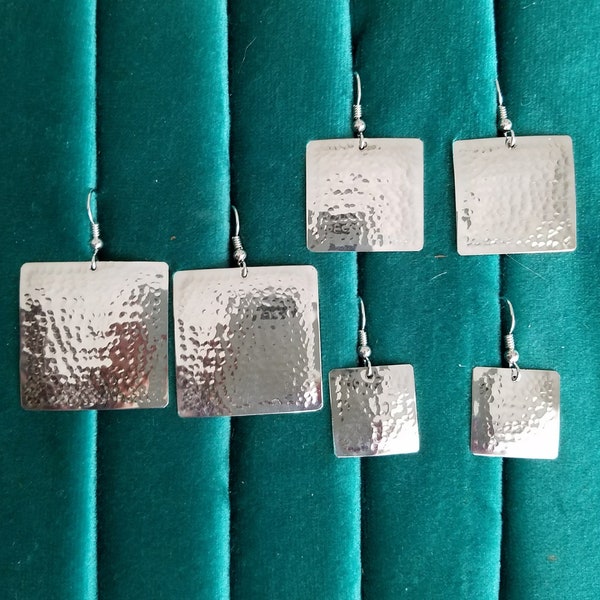 Hammered sterling silver earrings square