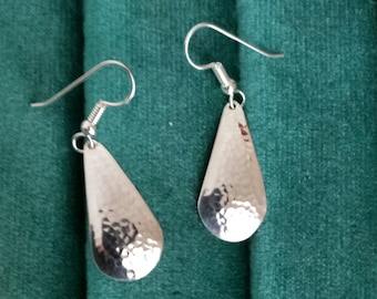 Hammered Sterling Silver Tear Drop Earrings