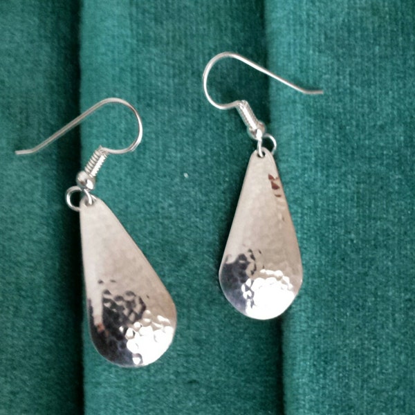 Hammered Sterling Silver Tear Drop Earrings