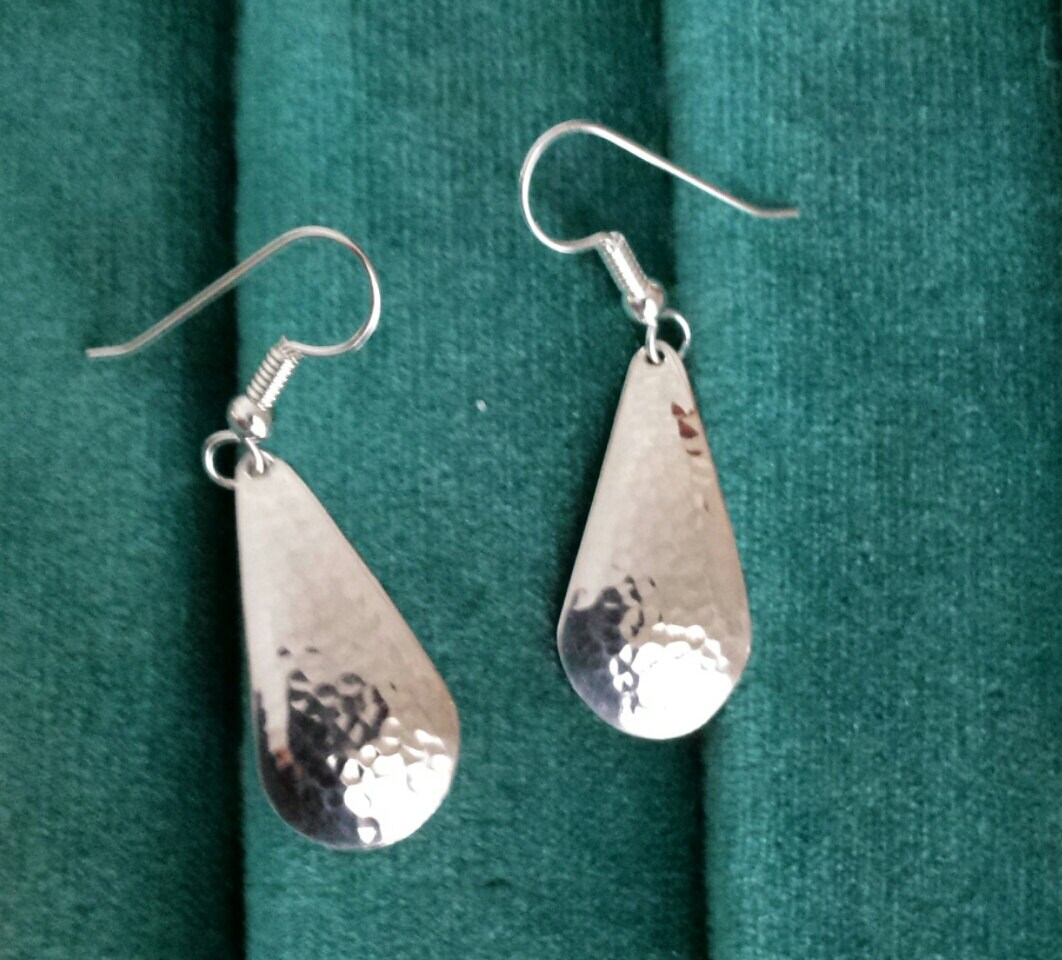 Hammered Sterling Silver Tear Drop Earrings