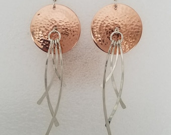 Hammered Sterling Silver and copper earrings