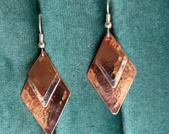 Sterling and Copper Hammered Earrings