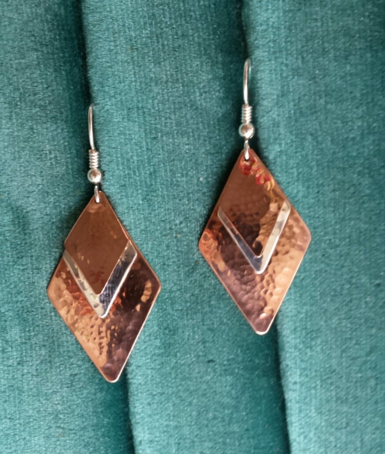 Sterling and Copper Hammered Earrings Etsy