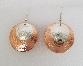 Sterling silver and copper hammered earrings
