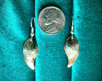 Sterling silver and copper earrings leaf shape hammered