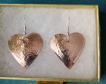Hammered Copper Heart Shape Earrings