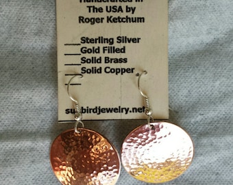 Solid copper hand hammered earrings