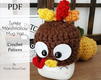 PDF Crochet PATTERN - Turkey Hat Marshmallow Mug Hat - Farmhouse Fall Tiered Tray - DIY Halloween Tier Tray Decor - Thanksgiving Home Decor