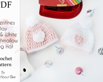 PDF Crochet PATTERN - Valentines Day Pink Heart Marshmallow Mug Hat - Farmhouse Tiered Tray - DIY Valentines Tier Tray Decor - Gift For Her